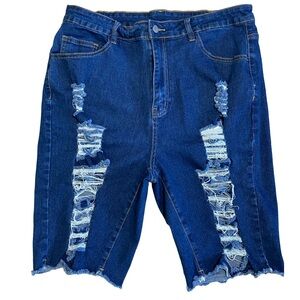 SHEIN Dark Blue Distressed Denim Capri’s Size 2XL